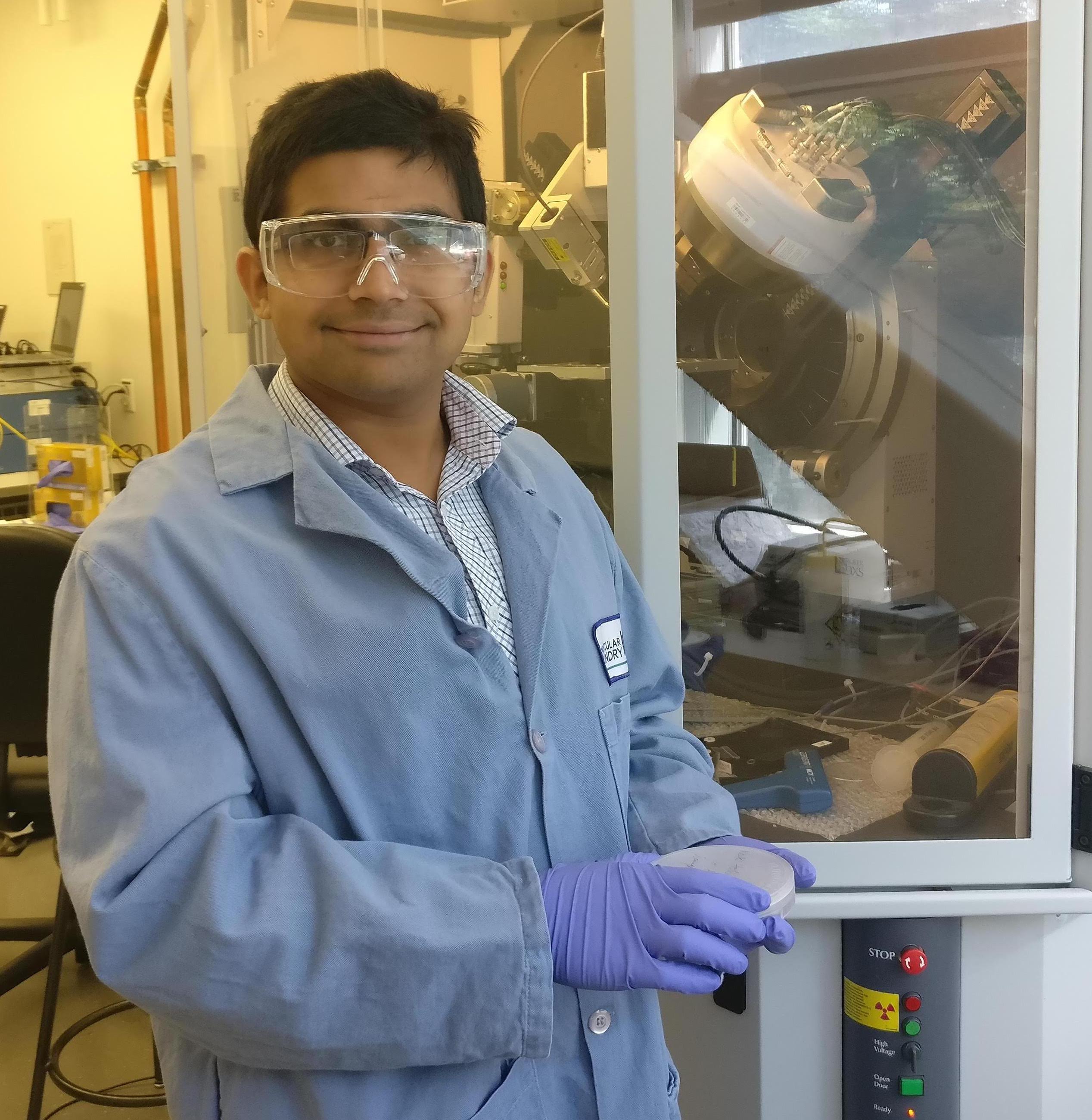 Kumar conducts experiments at the Molecular Foundry to determine the crystal structure of materials (iron oxides) for removing contaminants such as arsenic for safe drinking water.