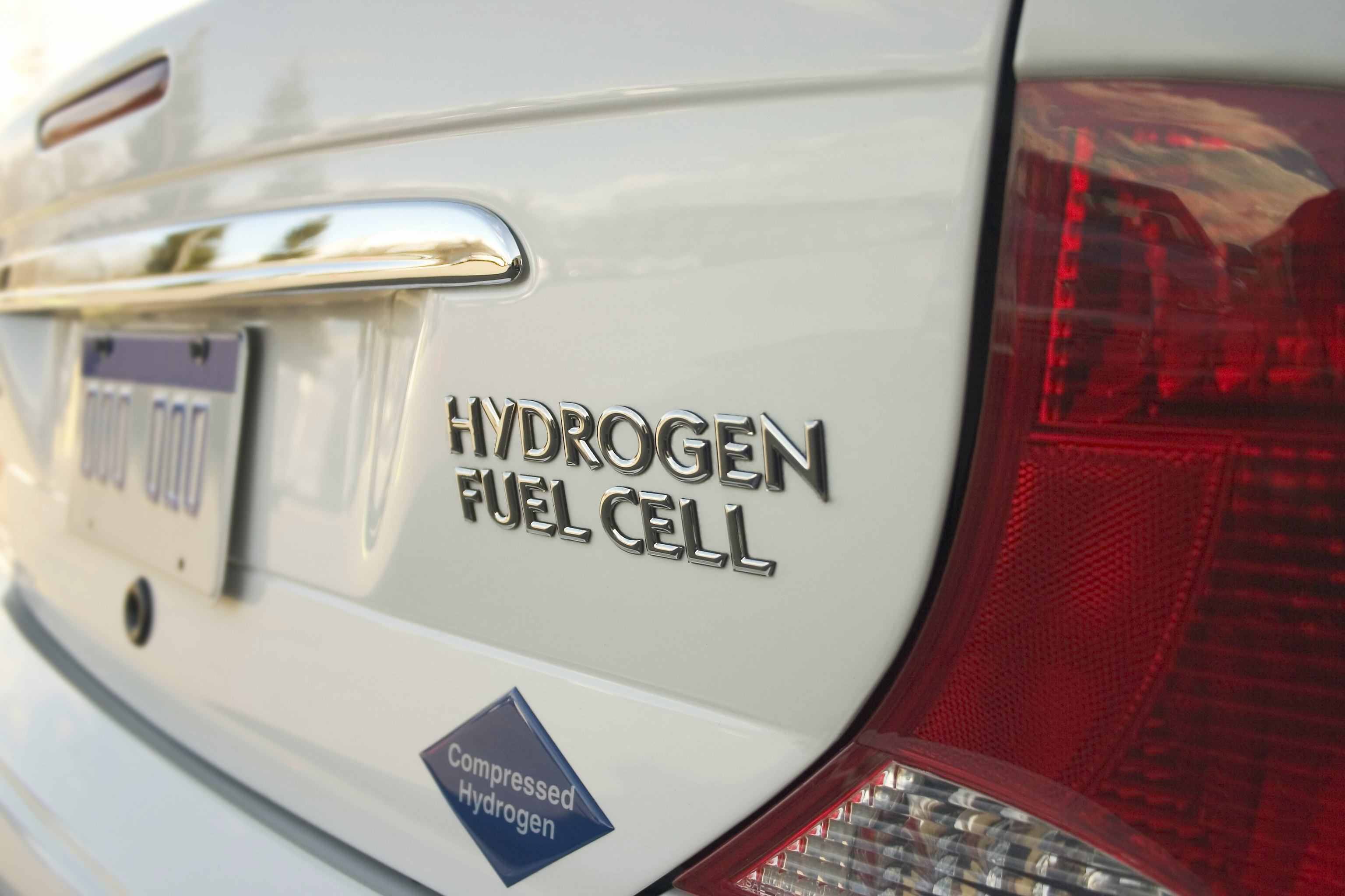 Hydrogen-powered car rear closeup