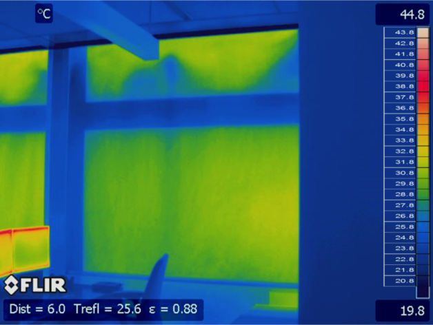 Thermal imaging was used to measure surface temperatures near the window
