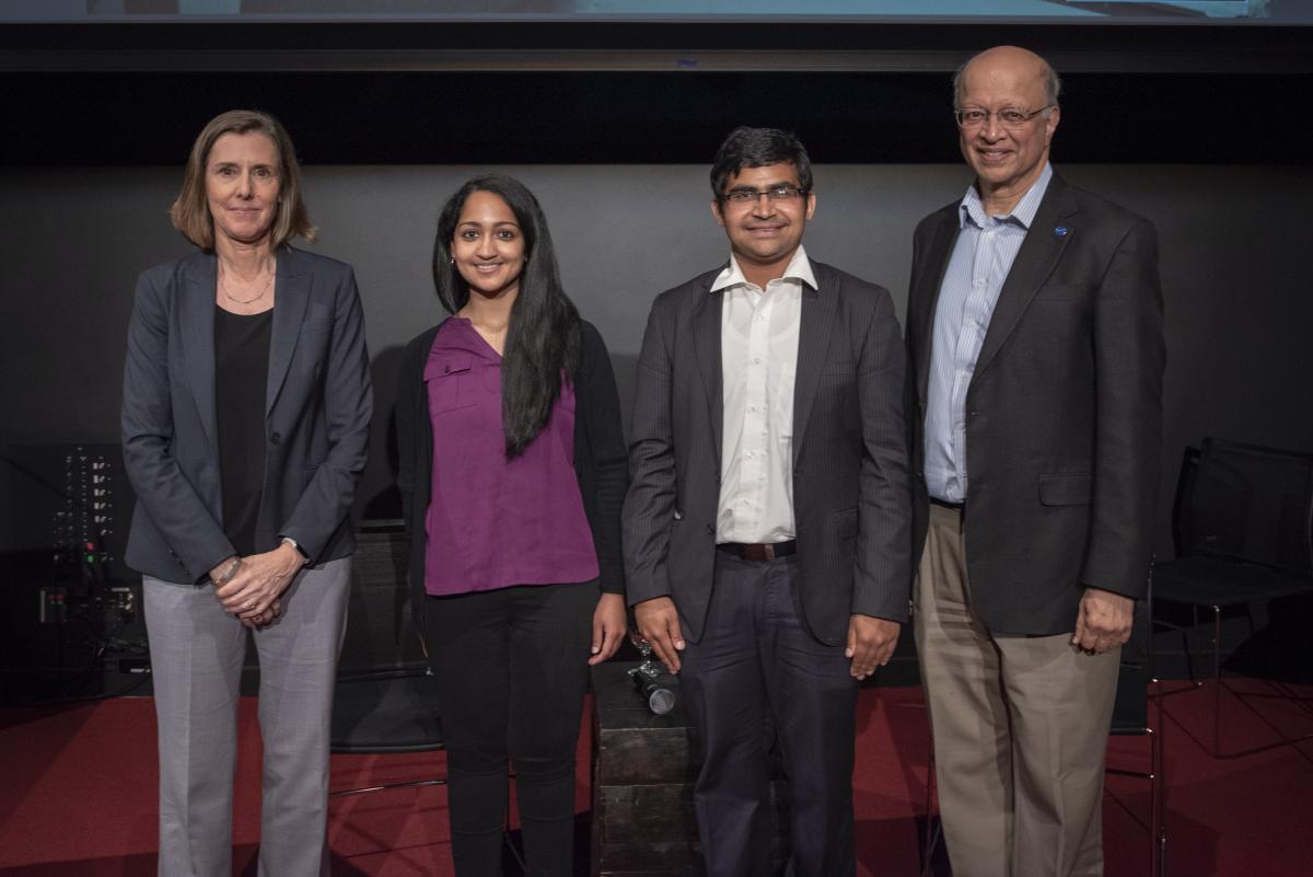 From left, Mary Ann Piette, Akanksha Menon, Arkadeep Kumar and Ashok Gadgil at the 2019 Rosenfeld Symposium