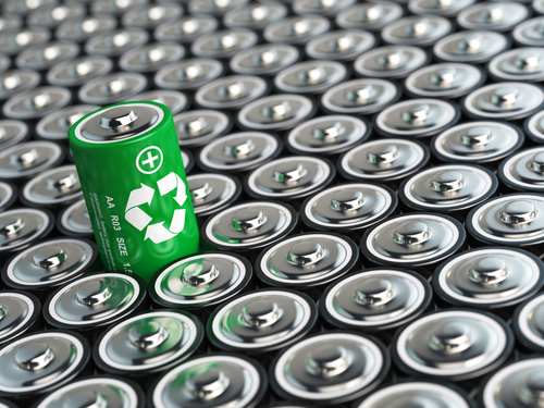 Picture of recyclable battery, green, in field of recyclable batteries