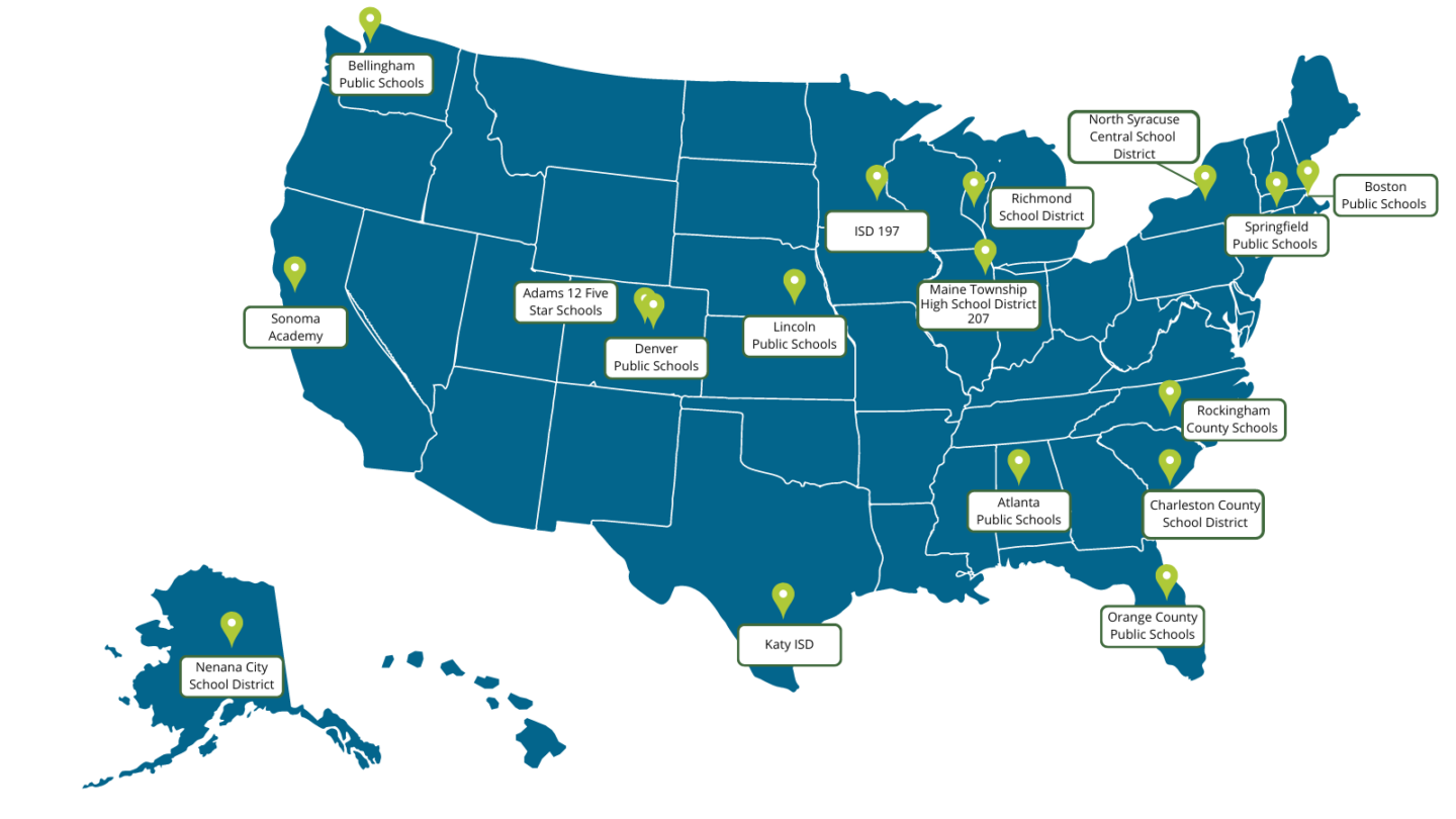 U.S. map showing honoree locations. (Credit: New Buildings Institute)